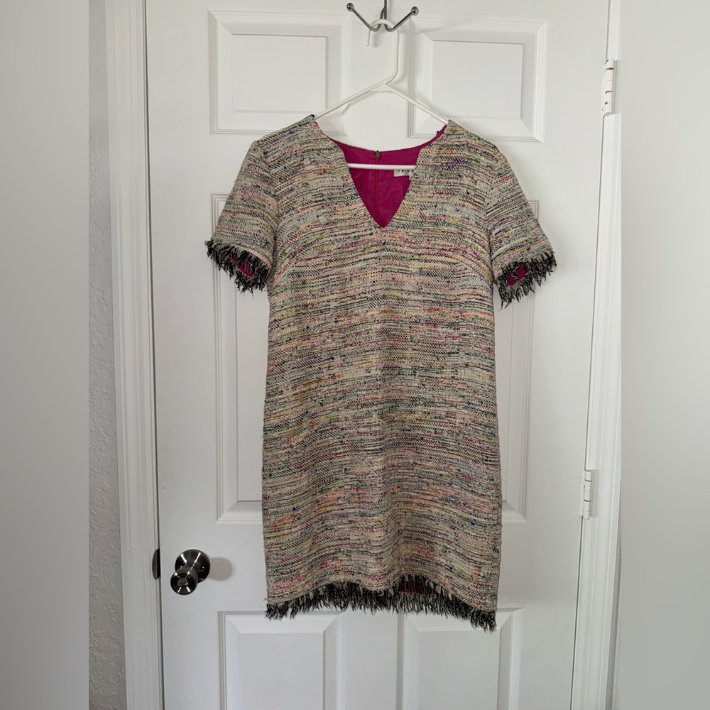 Trina Turk Frayed Trim Tweed Dress